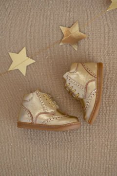 Classy Gold Hakiki Deri Fermuarlı İlk Adım Kız Çocuk Bot