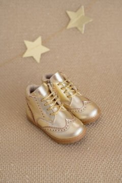 Classy Gold Hakiki Deri Fermuarlı İlk Adım Kız Çocuk Bot