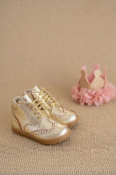Classy Gold Hakiki Deri Fermuarlı İlk Adım Kız Çocuk Bot