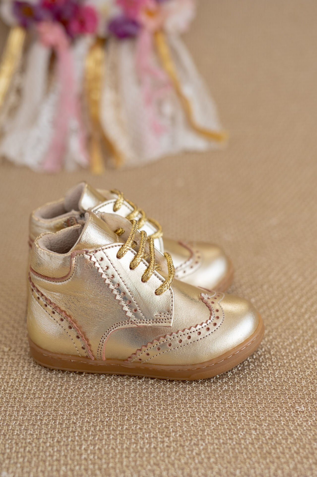 Classy Gold Hakiki Deri Fermuarlı İlk Adım Kız Çocuk Bot