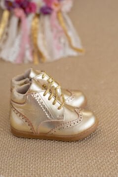 Classy Gold Hakiki Deri Fermuarlı İlk Adım Kız Çocuk Bot