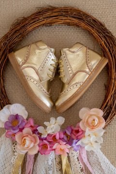 Classy-Gold Hakiki Deri Fermuarlı İlk Adım Kız Çocuk Bot