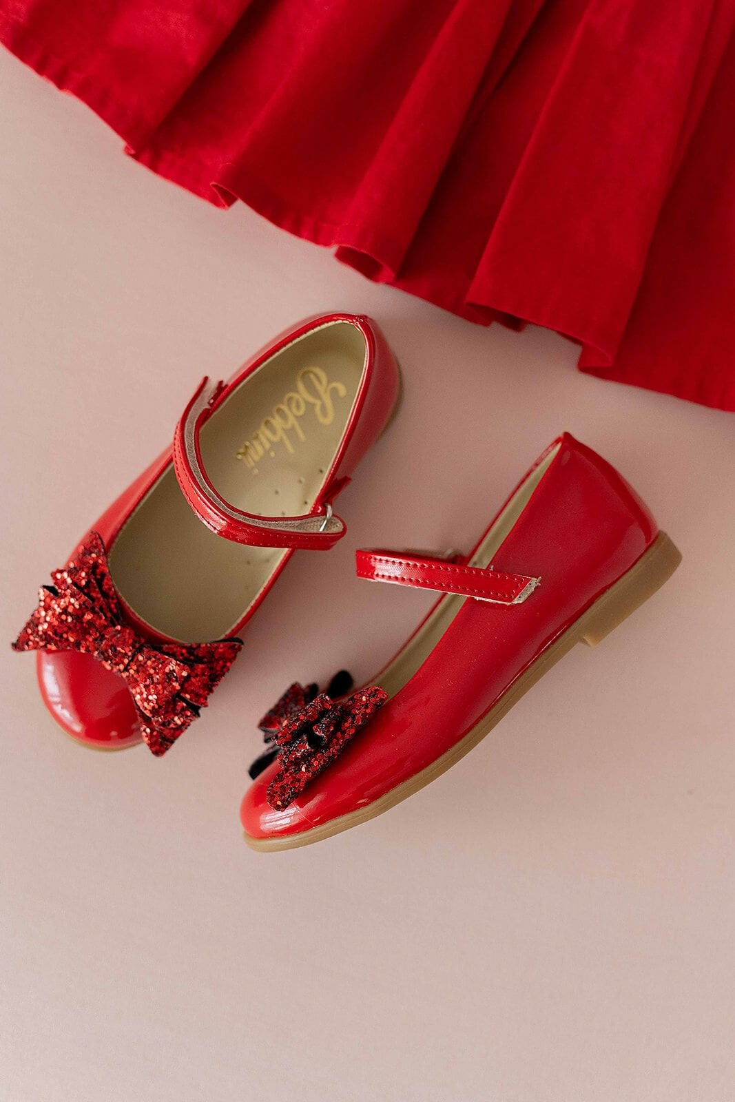 Linda-Özel Gün Fiyonklu Kırmızı Vegan Kız Çocuk Babet