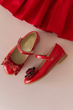 Linda Özel Gün Fiyonklu Kırmızı Vegan Kız Çocuk Babet