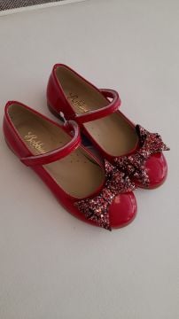 Linda-Özel Gün Fiyonklu Kırmızı Vegan Kız Çocuk Babet