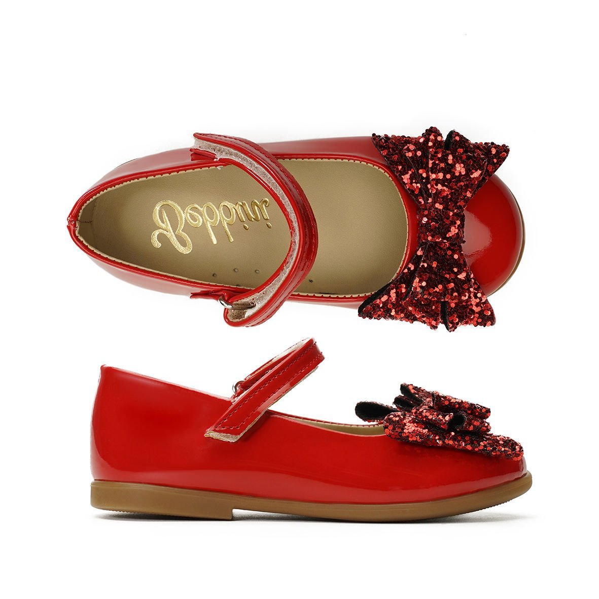 Linda-Özel Gün Fiyonklu Kırmızı Vegan Kız Çocuk Babet