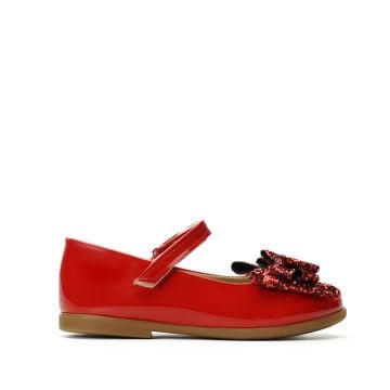 Linda-Özel Gün Fiyonklu Kırmızı Vegan Kız Çocuk Babet