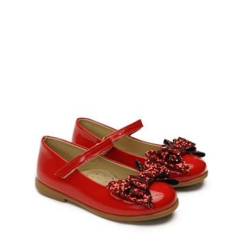 Linda-Özel Gün Fiyonklu Kırmızı Vegan Kız Çocuk Babet