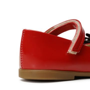 Linda-Özel Gün Fiyonklu Kırmızı Vegan Kız Çocuk Babet