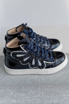 Kelebekli Lacivert Rugan Kız Çocuk Bot