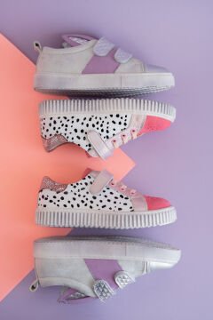 Kulaklı Gümüş Lila Cırtlı Hakiki Deri Kız Çocuk Ayakkabı