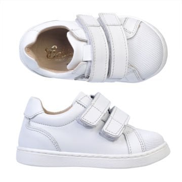 Ecco- Beyaz Cırtlı Hakiki Deri Ortopedik  Çocuk Spor Ayakkabı