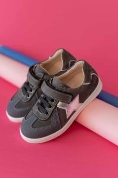 Moto Antrasit Hakiki Deri Kız Çocuk Spor Ayakkabı