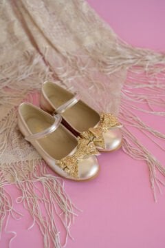 Linda-Fiyonklu Özel Gün Gold Vegan Kız Çocuk Babet