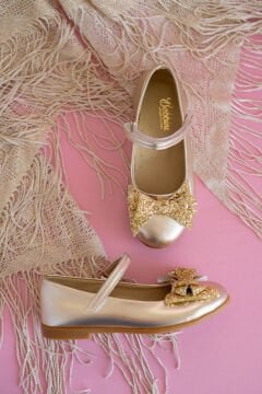 Linda Fiyonklu Özel Gün Gold Vegan Kız Çocuk Babet