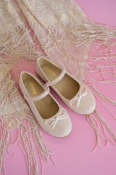 Dream-Özel Gün Ecru Fiyonklu Vegan Deri Kız Çocuk Babet