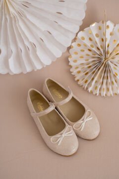 Dream-Özel Gün Ecru Fiyonklu Vegan Deri Kız Çocuk Babet