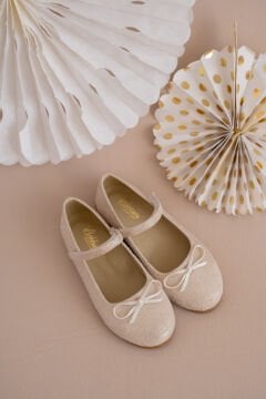 Dream Özel Gün Ecru Fiyonklu Vegan Deri Kız Çocuk Babet