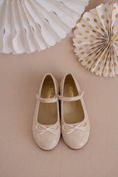 Dream-Özel Gün Ecru Fiyonklu Vegan Deri Kız Çocuk Babet