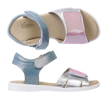 Bella-Pembe Mavi Hakiki Deri Kız Çocuk Sandalet