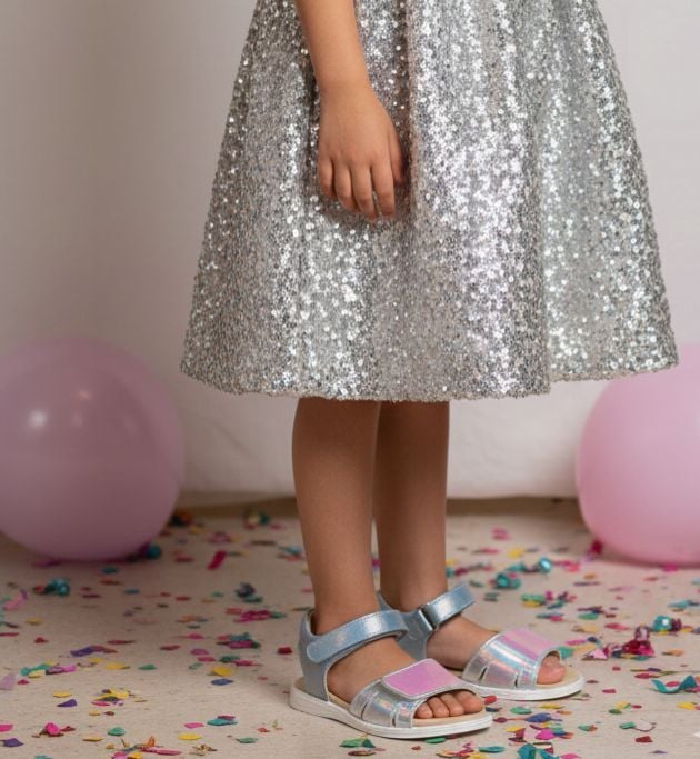 Bella Pembe Mavi Hakiki Deri Kız Çocuk Sandalet