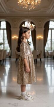 Talia-Gold Pullu Hakiki Deri Kız Çocuk Sandalet