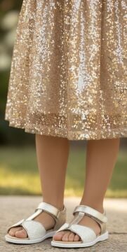 Talia Gold Pullu Hakiki Deri Kız Çocuk Sandalet