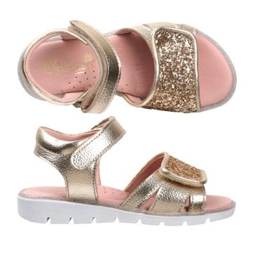 Bella-Gold Simli Hakiki Deri Kız Çocuk Sandalet