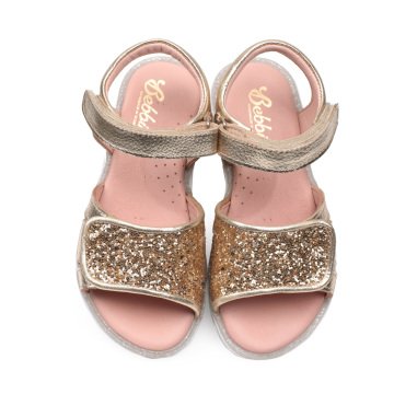 Bella Gold Simli Hakiki Deri Kız Çocuk Sandalet