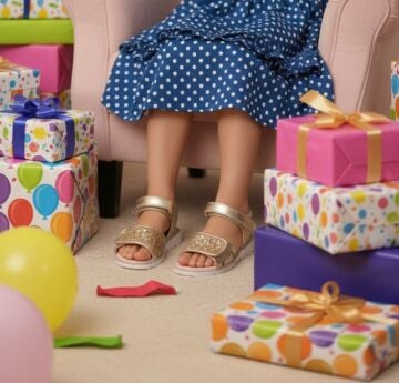 Bella Gold Simli Hakiki Deri Kız Çocuk Sandalet