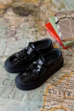 Este-Siyah Hakiki Deri Kız Çocuk Okul Ayakkabı