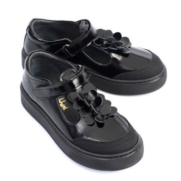 Este-Siyah Hakiki Deri Kız Çocuk Okul Ayakkabısı