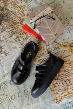 Twin Siyah Hakiki Deri Kız Çocuk Okul Ayakkabı