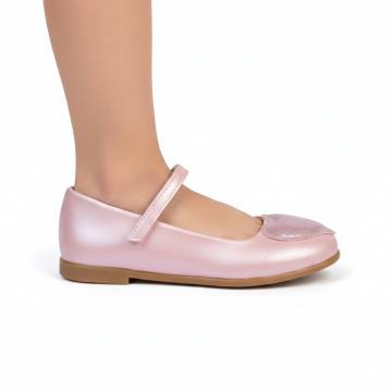 Pia-Özel Gün Pembe Işıltılı Kalpli Kız Çocuk Vegan Babet