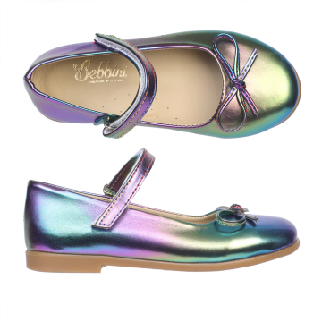 Dream- Özel Gün Renkli Fiyonklu Vegan Deri Kız Çocuk Babet