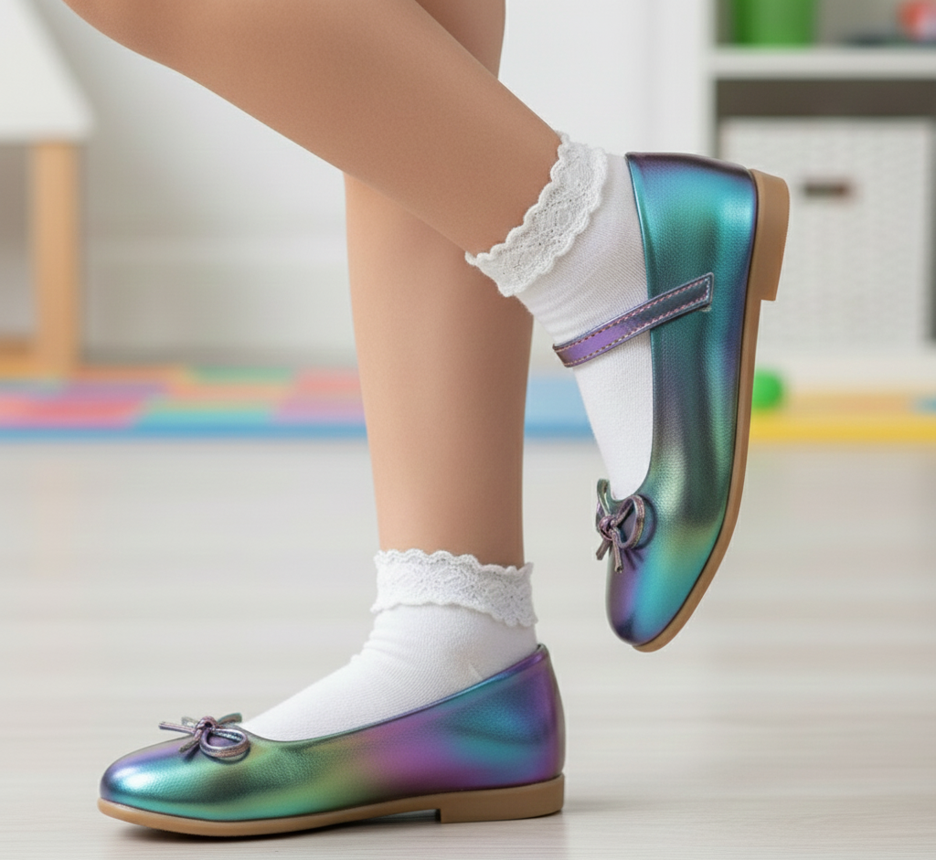 Dream- Özel Gün Renkli Fiyonklu Vegan Deri Kız Çocuk Babet