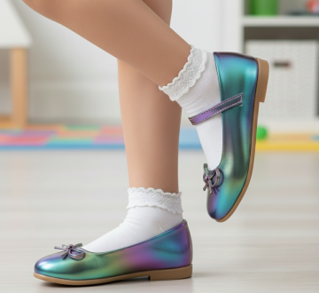 Dream- Özel Gün Renkli Fiyonklu Vegan Deri Kız Çocuk Babet