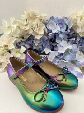 Dream- Özel Gün Renkli Fiyonklu Vegan Deri Kız Çocuk Babet